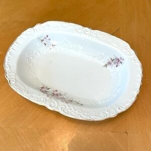 Vintage Victoria Austria Vegetable Side Dish White with Petite Pink Flowers